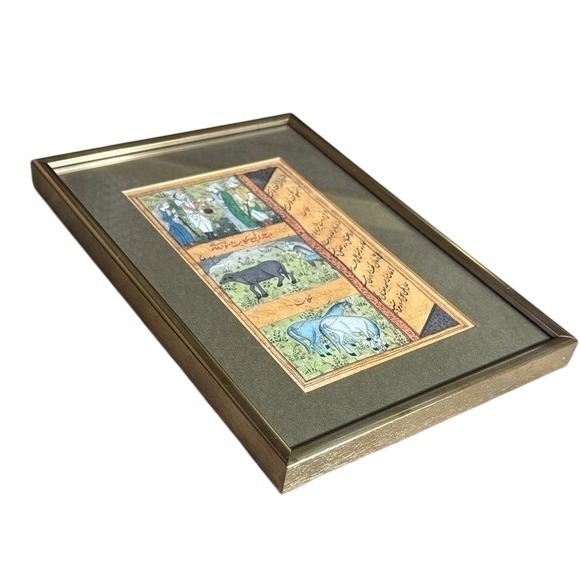 Indo-Persian Miniature Painting w/ Hunting Scene & Animals Framed Art RARE - Picture 3 of 14